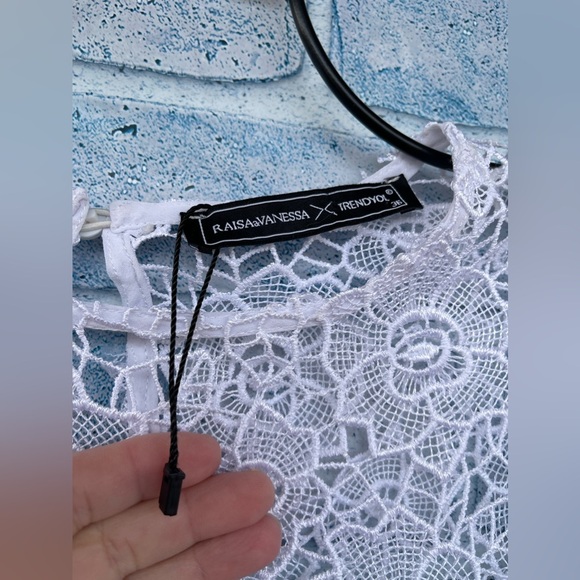 raisa vanessa trendyol white pleated lace embroidered mini dress size 36/6 - Picture 7 of 16